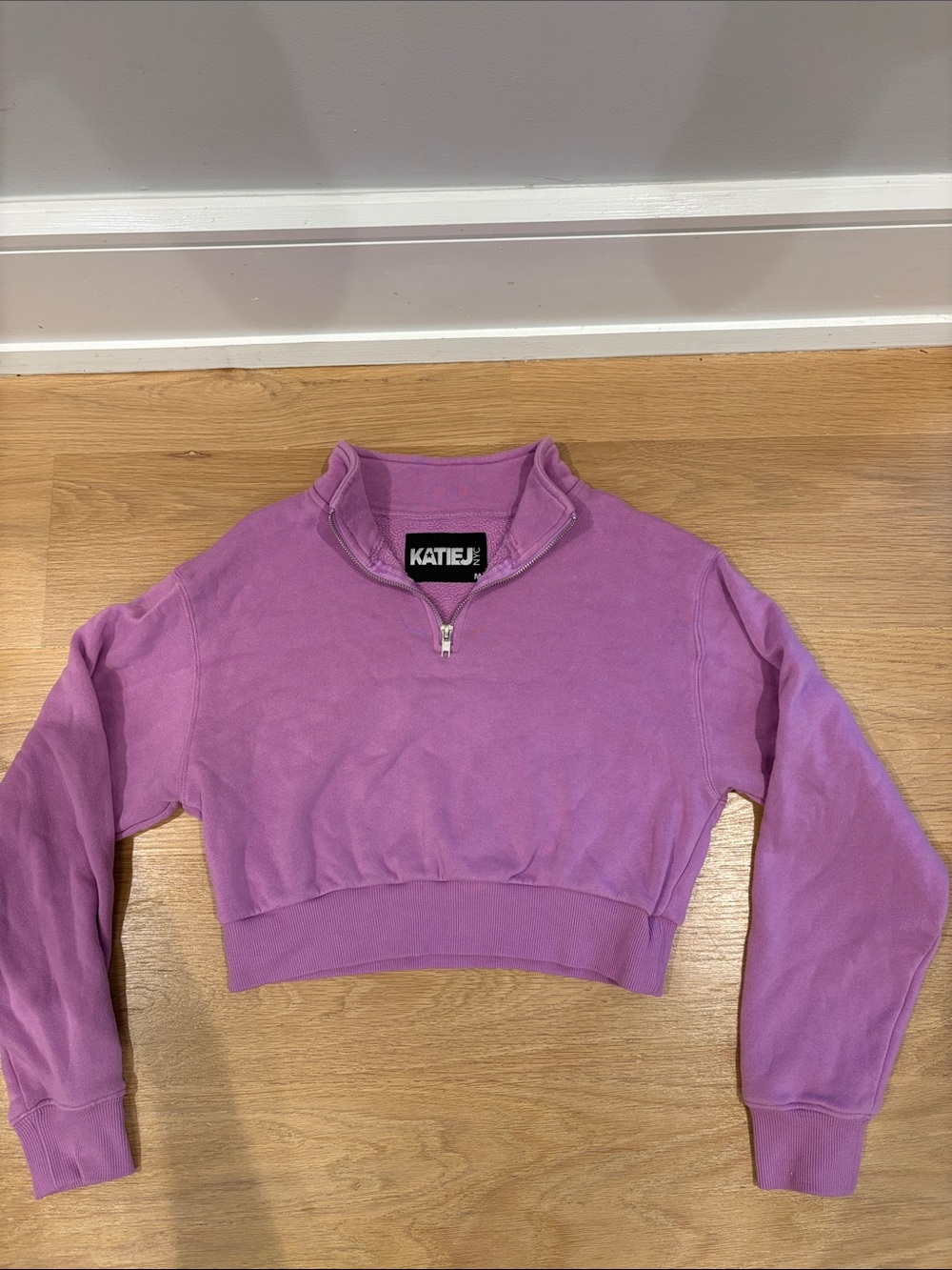 KatieJ NYC Cropped Quarter-Zip Sweater in Lavender size medium